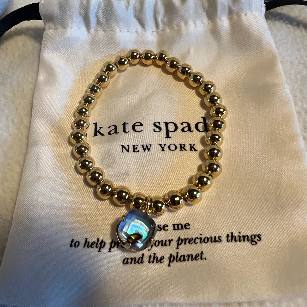 Kate Spade Gold Beaded Bracelet with Iridescent Charm